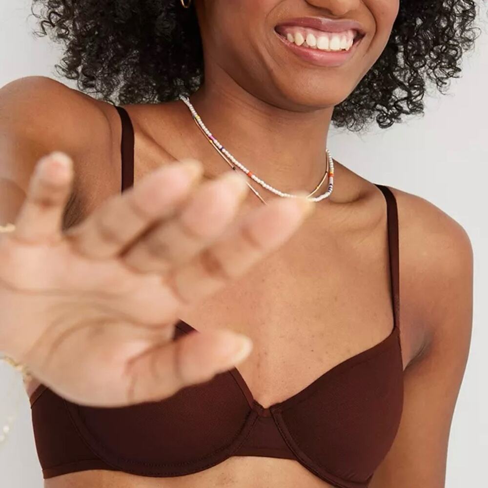 Aerie SMOOTHEZ Mesh Full Coverage Unlined Underwire Bra Dk Brown Women's 34C $40